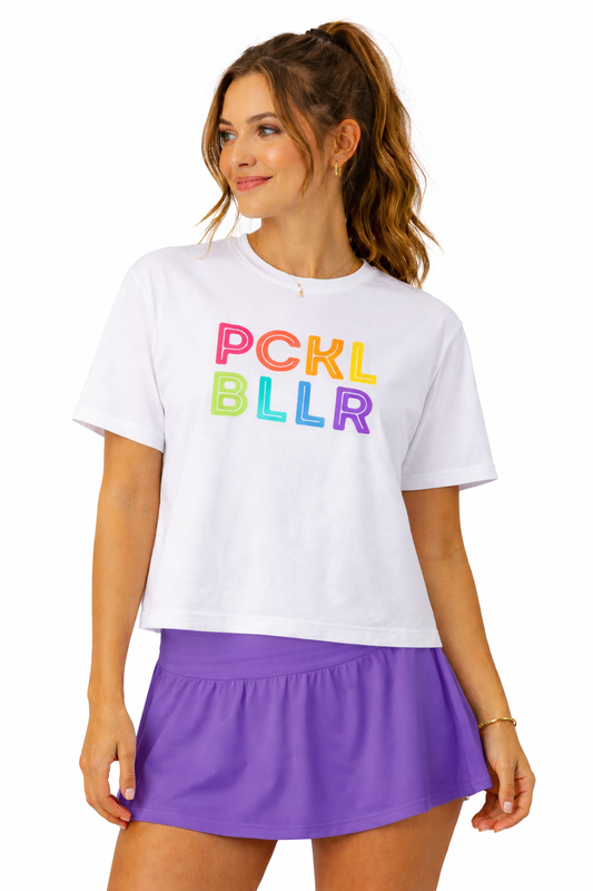 Women’s Cropped Pickleballer Rainbow Tee